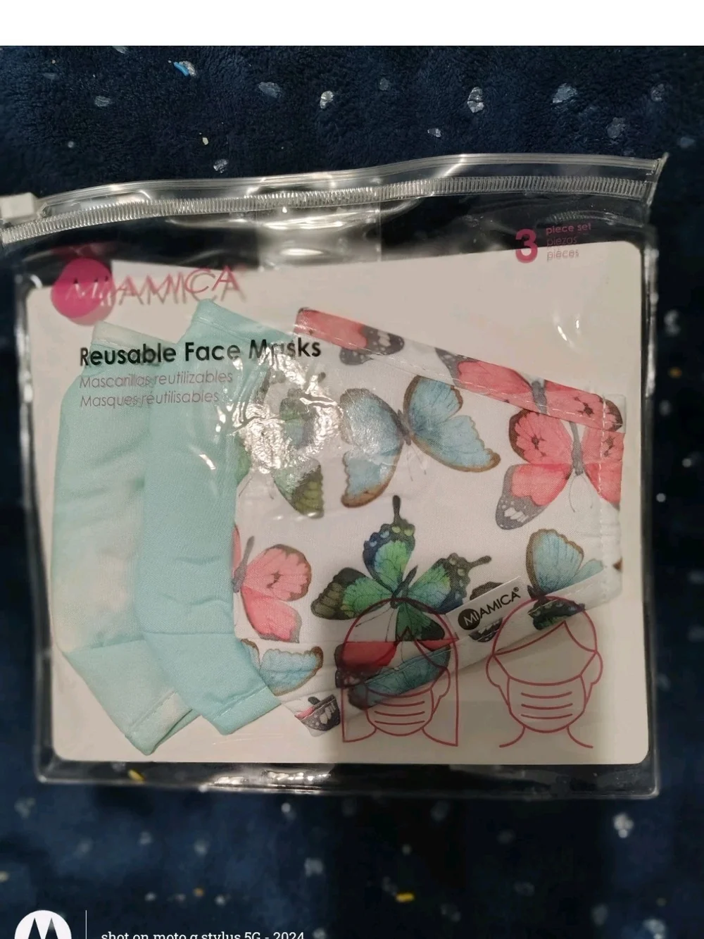 Mamica Women's Reusable Face Mask 3-Pack - Pink Floral & Blue Stripe